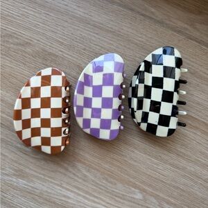 SET OF THREE • Chunks • Checker Hair Claw • Black, Lavender & Brown • Imperfect